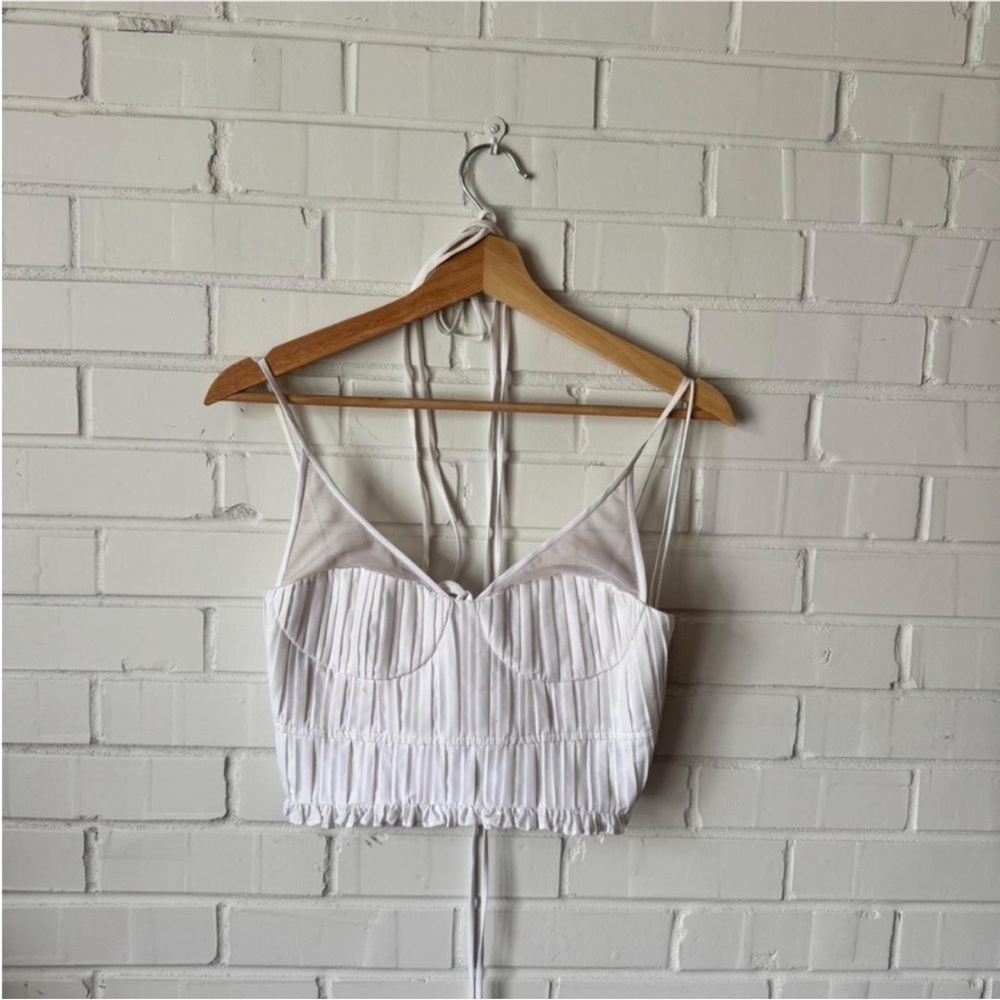 Jonathan Simkhai White Pleated Crop Top